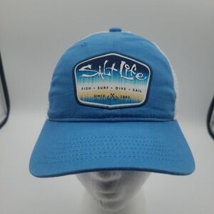 Salt Life Baseball Cap‎ Hat Mesh Blue White Live Salty Snap Back Youth NEW